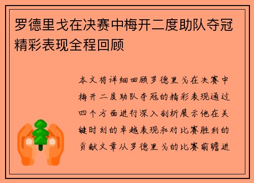 罗德里戈在决赛中梅开二度助队夺冠精彩表现全程回顾